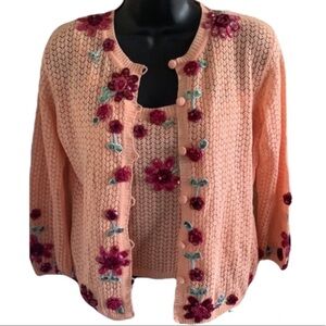 Vintage🧚‍♀️Checcucci pink 100%Cotton Stunning crochet top with cardigan size S